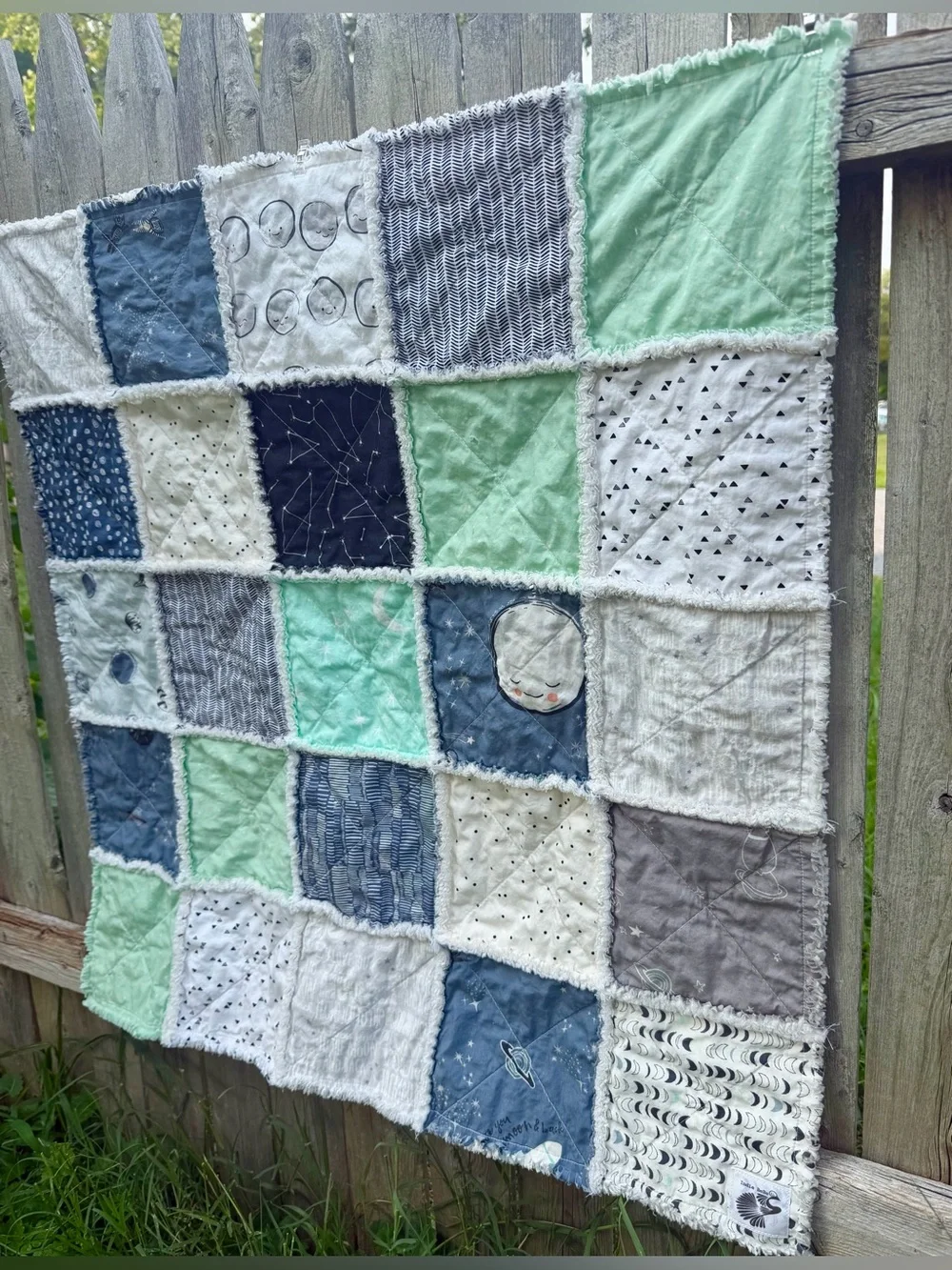Handmade Baby Rag Quilt: Love You to the Moon and Back, Cotton Rag Quilt